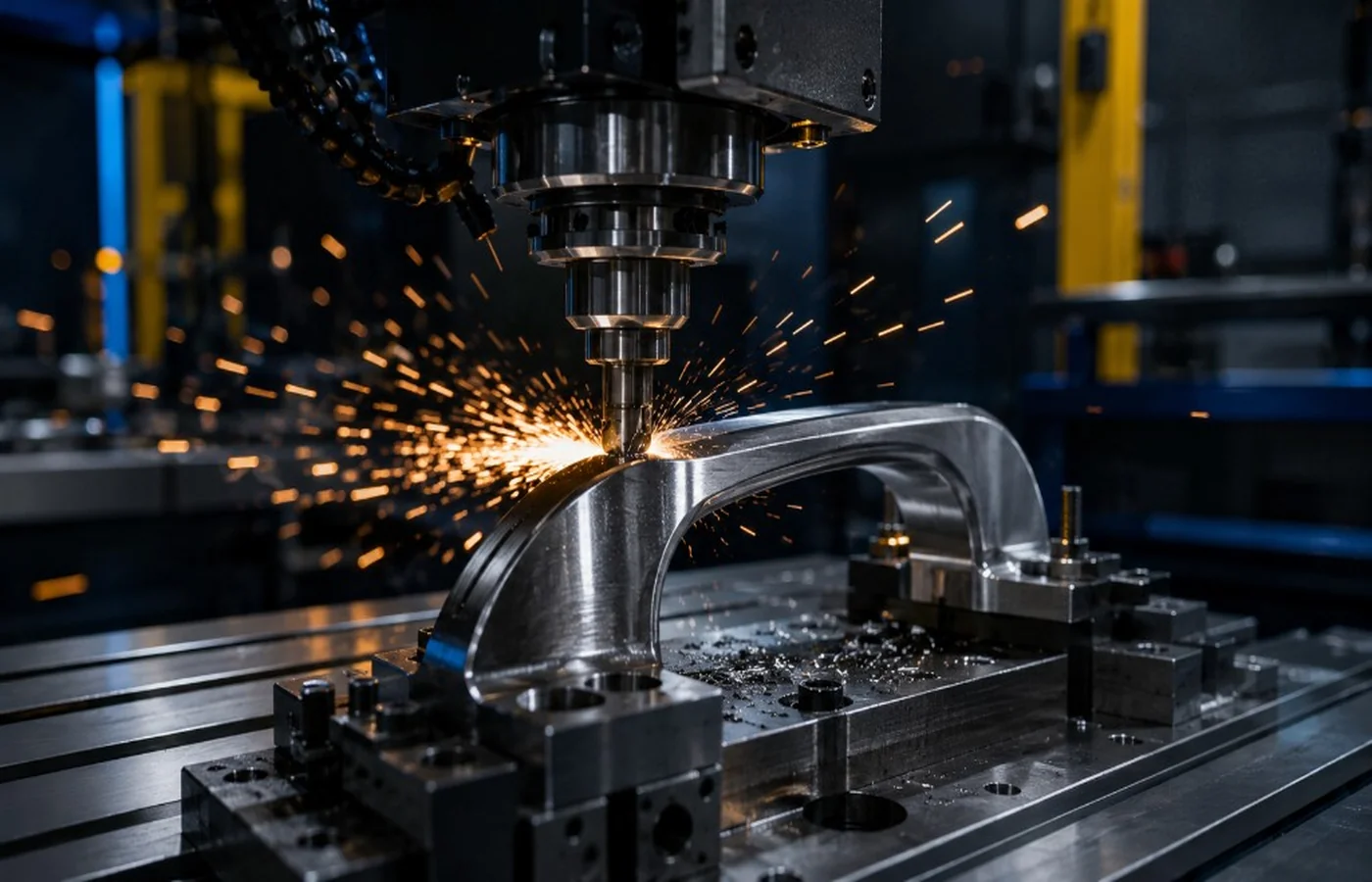 ماكينة CNC تقوم بتصنيع معدني دقيق